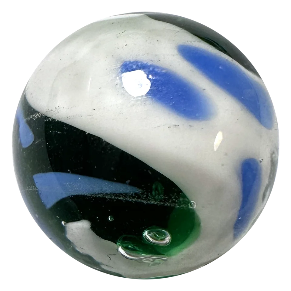 Yin Yang vert-blanc 16mm : bille faite main vert et blanc, traits bleus