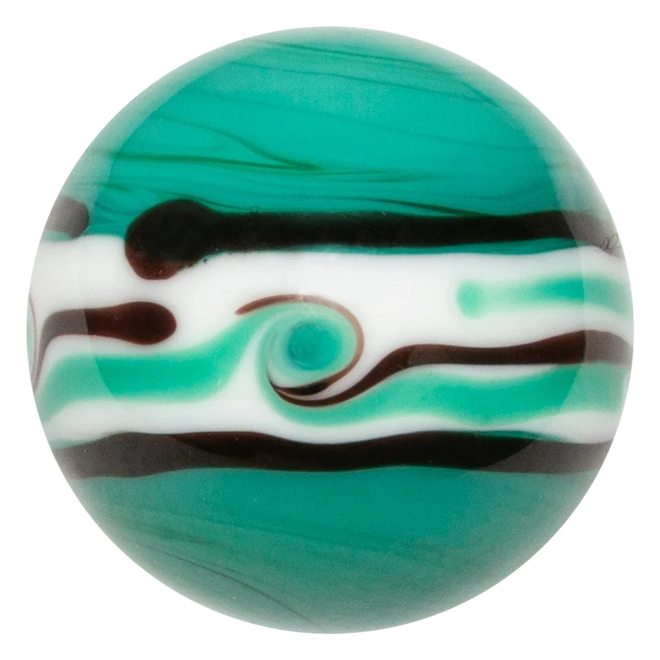 Riptide vert 22mm : bille faite main vert, bande blanche et lignes noires