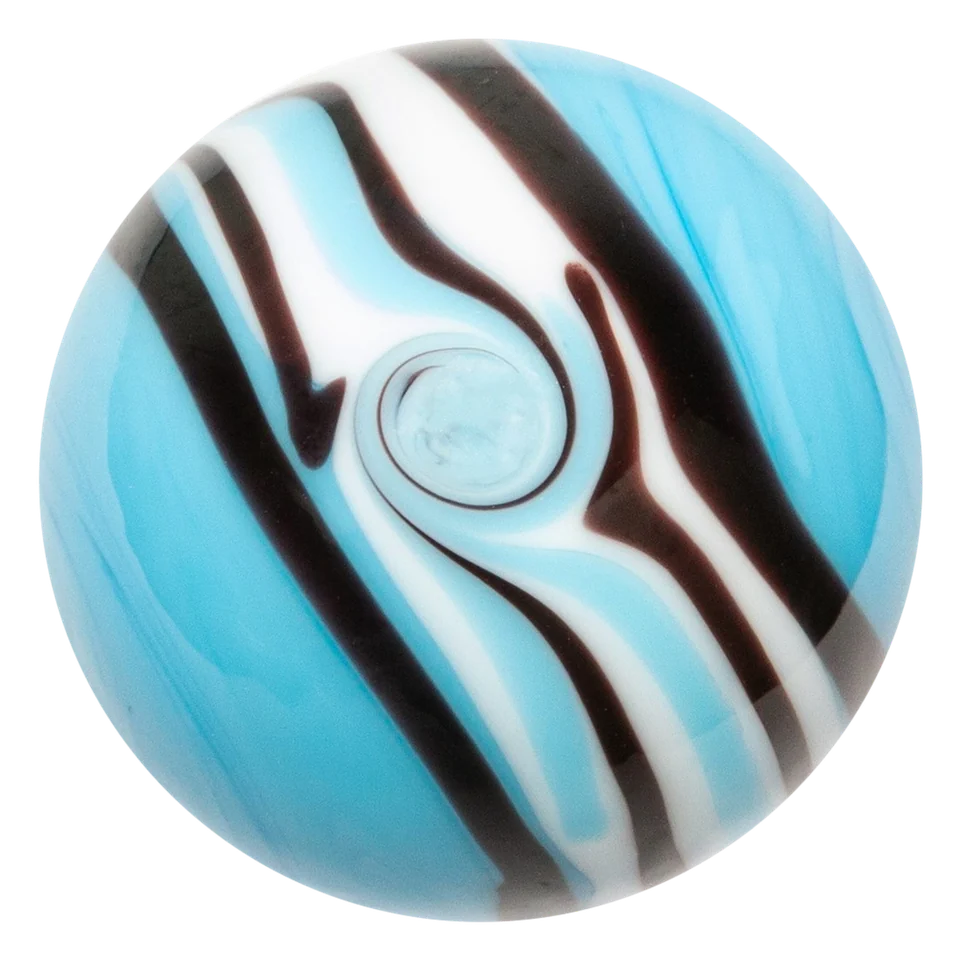 Riptide bleu 16mm : bille faite main bleu clair, bande blanche et lignes noires