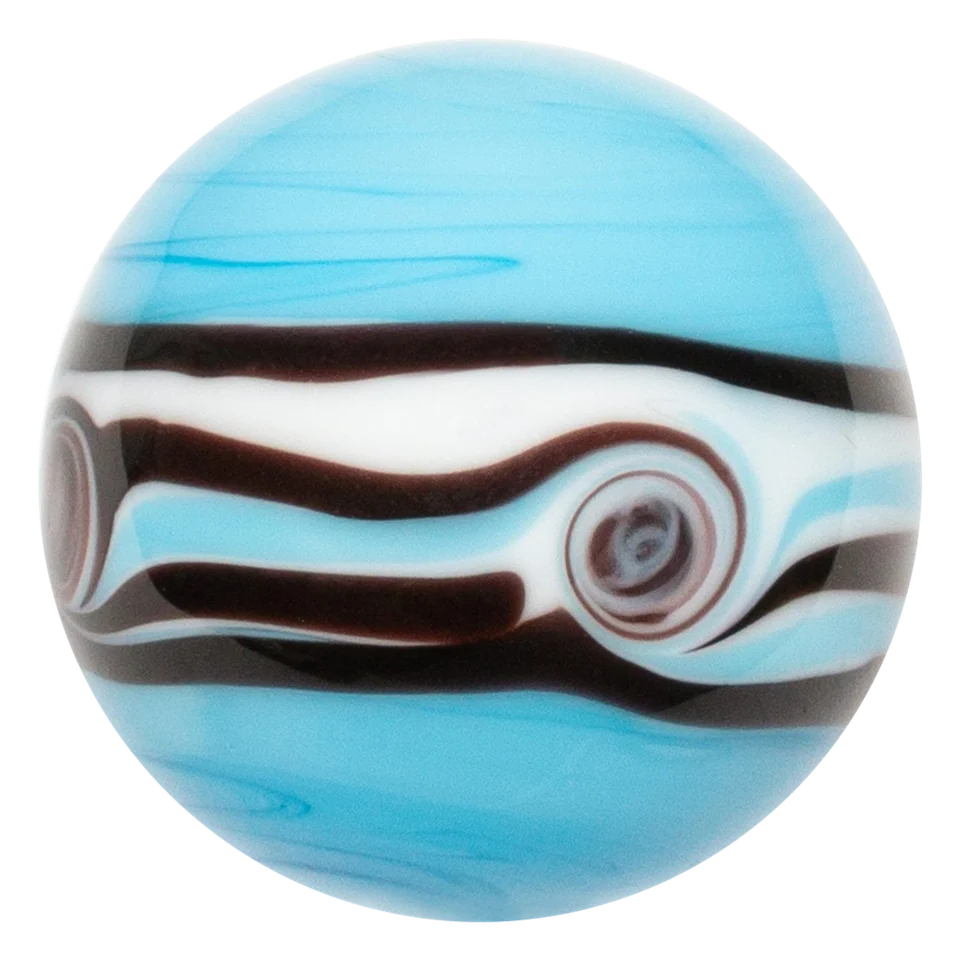 Riptide bleu 22mm : bille faite main bleu clair, bande blanche et lignes noires