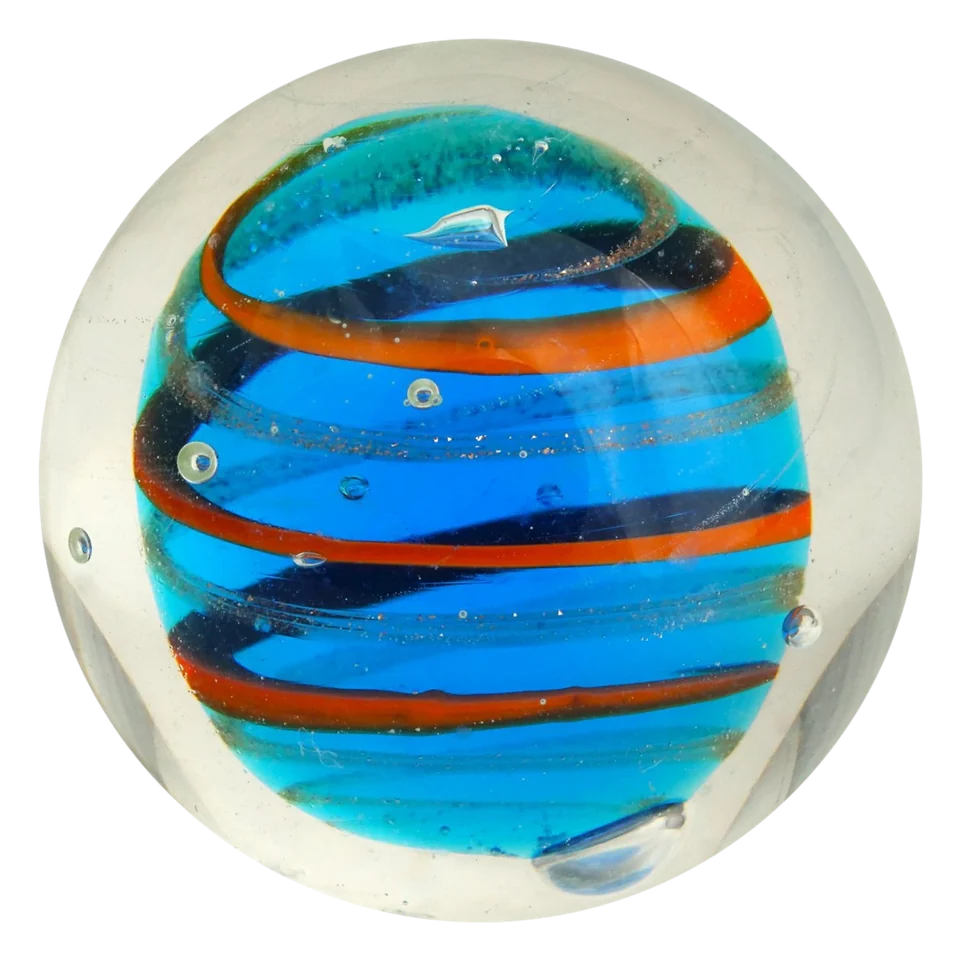 Bumble Bubble turquoise 25mm : bille faite main, cœur turquoise et spirale orange