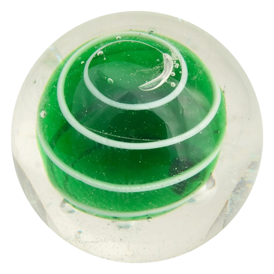 Bumble Bubble vert 25mm : bille faite main, cœur vert et spirale blanche