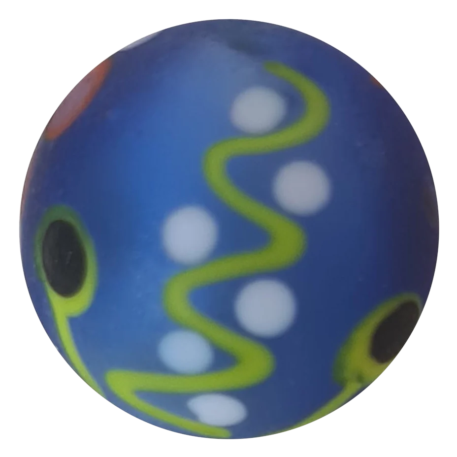 Cuzco - bleu 22mm : calot fait main en verre bleu givré, ligne vert jaune et points blancs
